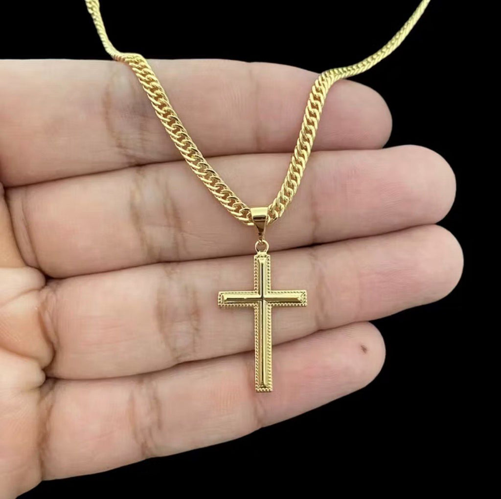 Corrente Grumet dupla lacraia + Pingente cruz detalhada