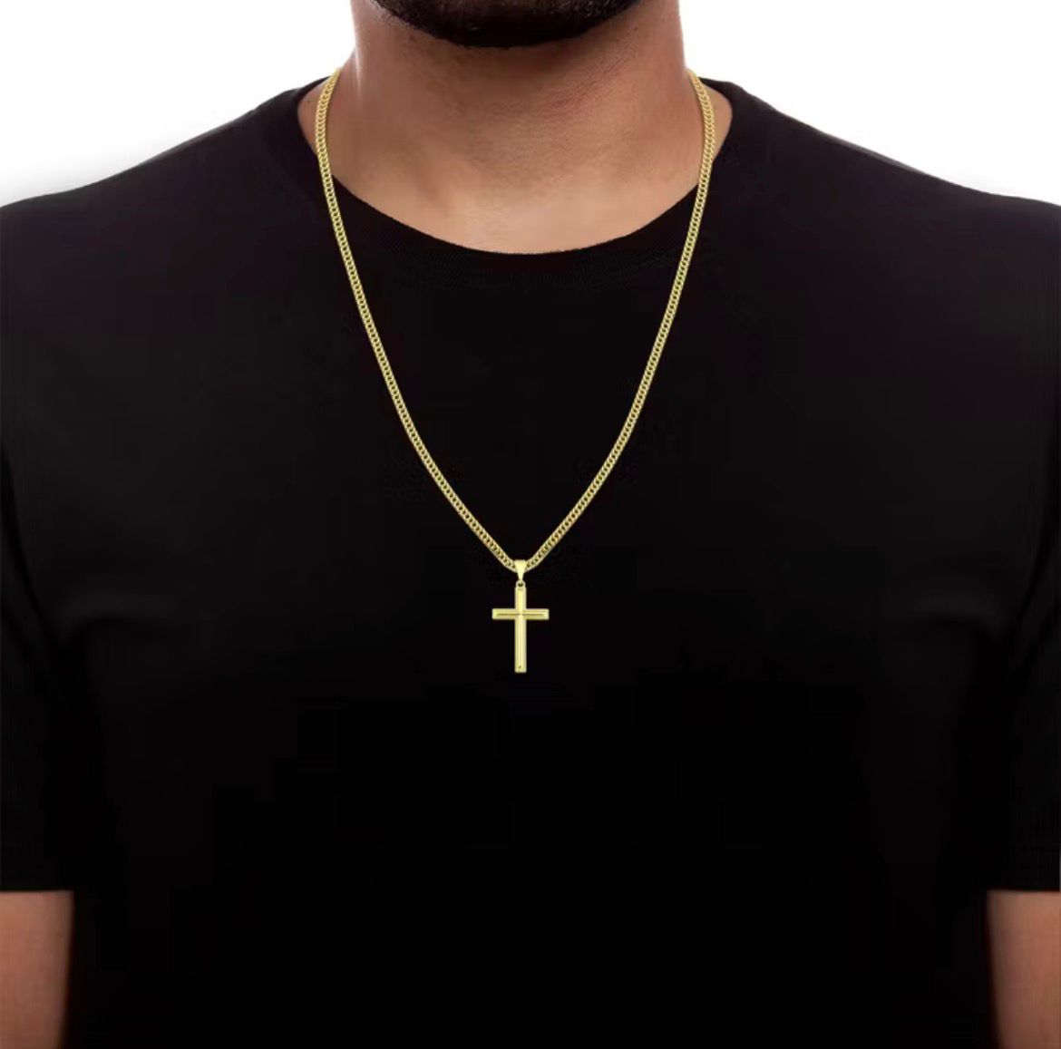 Corrente Grumet dupla lacraia + Pingente cruz detalhada