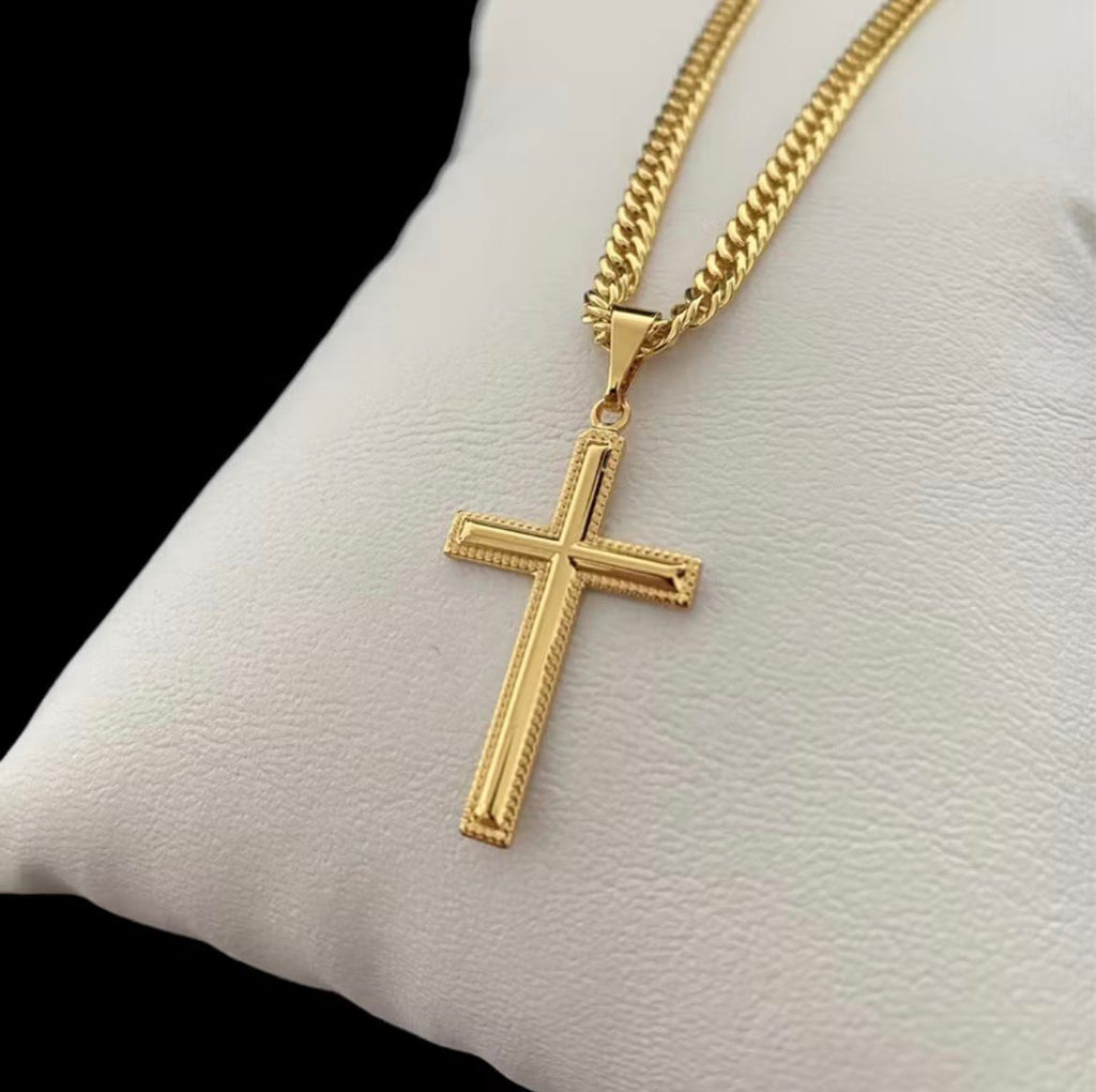 Corrente Grumet dupla lacraia + Pingente cruz detalhada