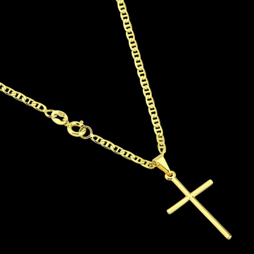 Corrente Piastrini + Pingente Cruz