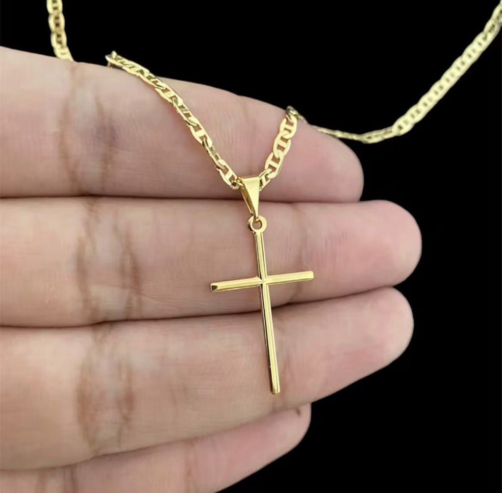 Corrente Piastrini + Pingente Cruz