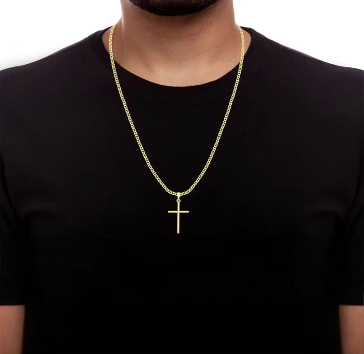 Corrente Piastrini + Pingente Cruz