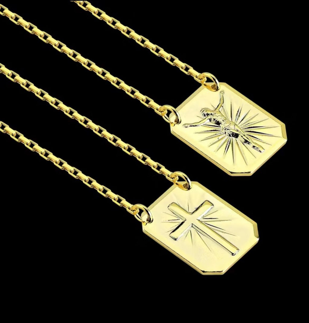 Escapulário com placa Cruz e Jesus Cristo Cruscifixo